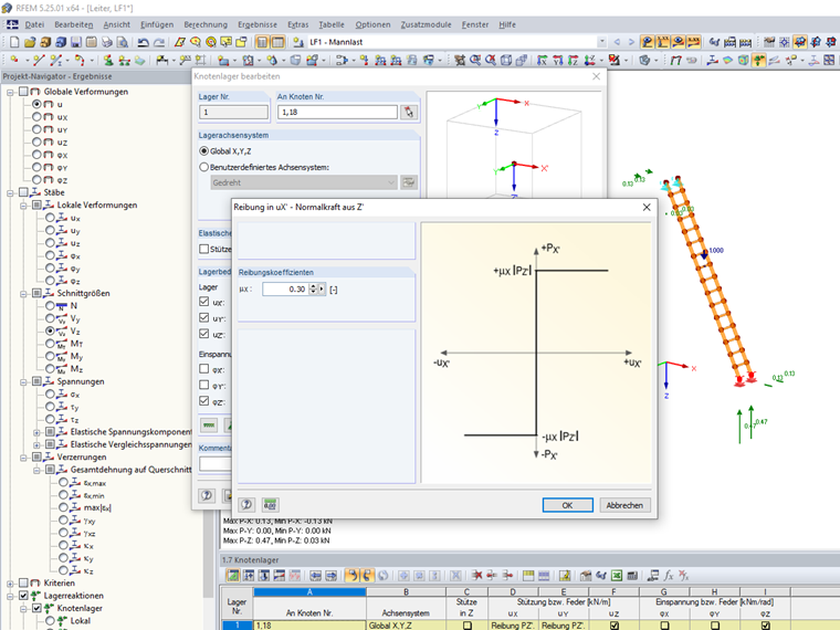 Festlegung des Reibungskoeffizienten