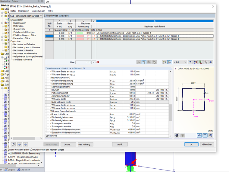 Effektive Querschnittswerte ohne Berücksichtigung der tatsächlichen Druckspannung
