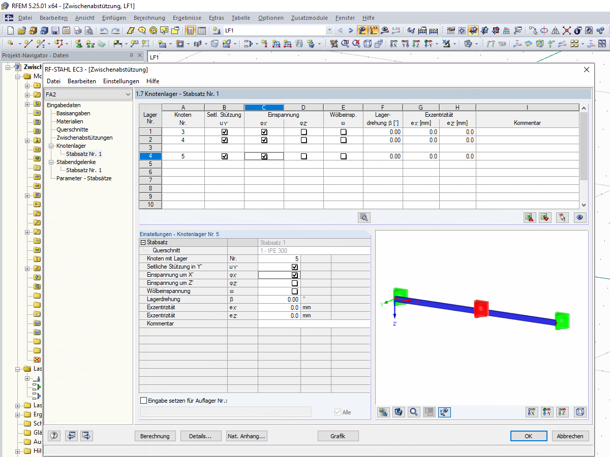 Eingabe eines Knotenlagers in Stabmitte