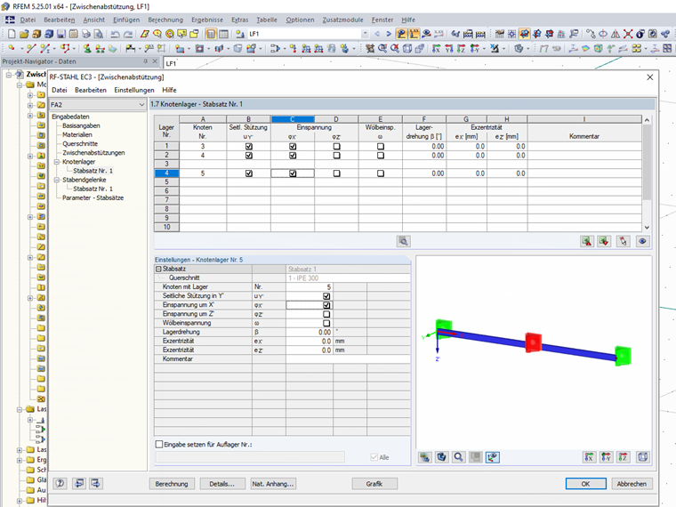 Eingabe eines Knotenlagers in Stabmitte