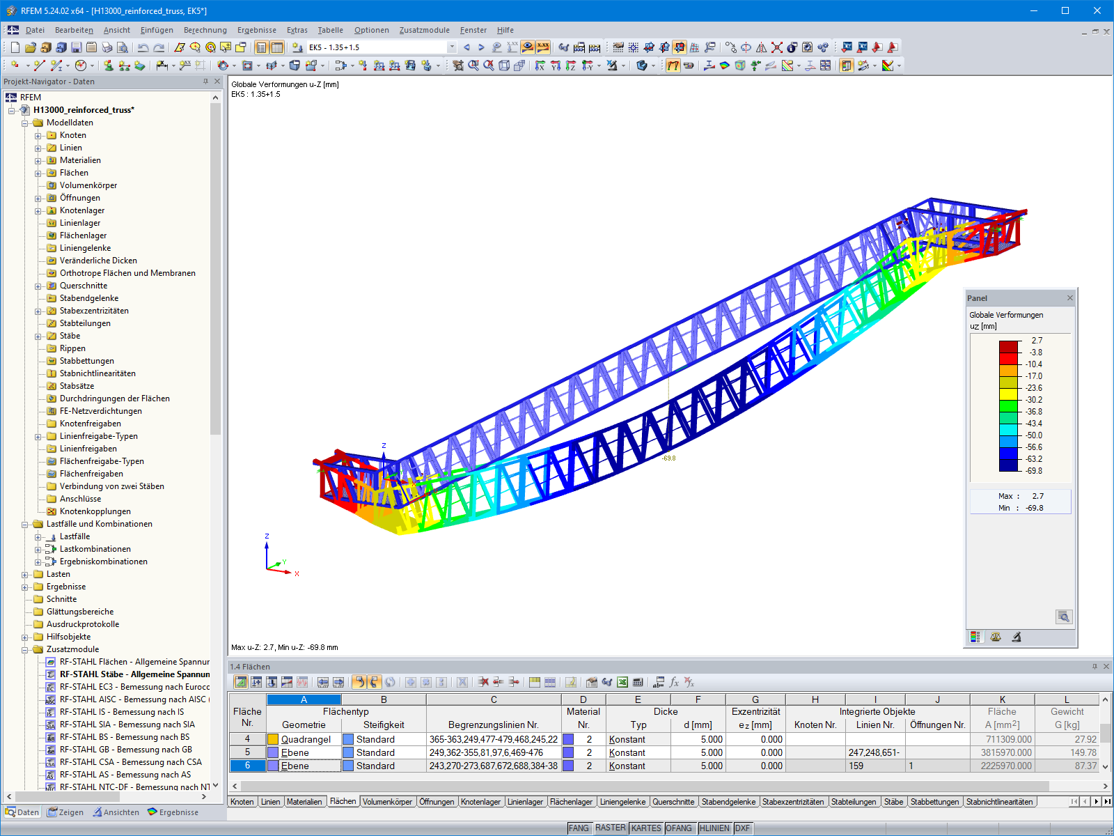 Modell einer Fachwerk-Rolltreppe mit Verformungen in RFEM (© Giant KONE Elevator Co., Ltd.)