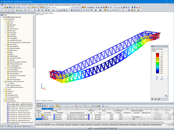Modell einer Fachwerk-Rolltreppe mit Verformungen in RFEM (© Giant KONE Elevator Co., Ltd.)