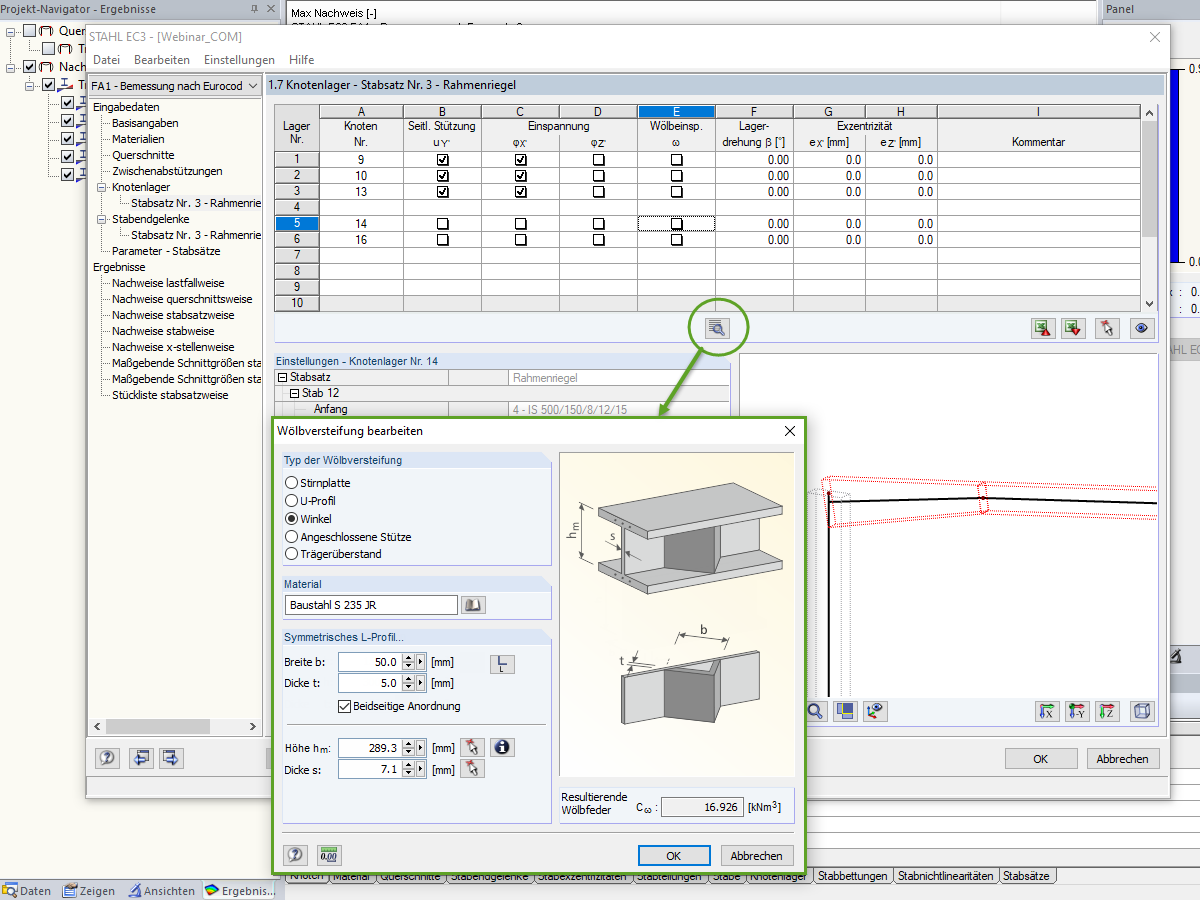 Wölbbehinderung durch ein eingeschweißtes Winkelprofil