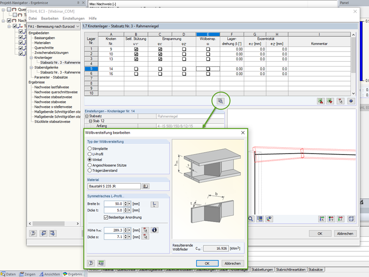 Wölbbehinderung durch ein eingeschweißtes Winkelprofil
