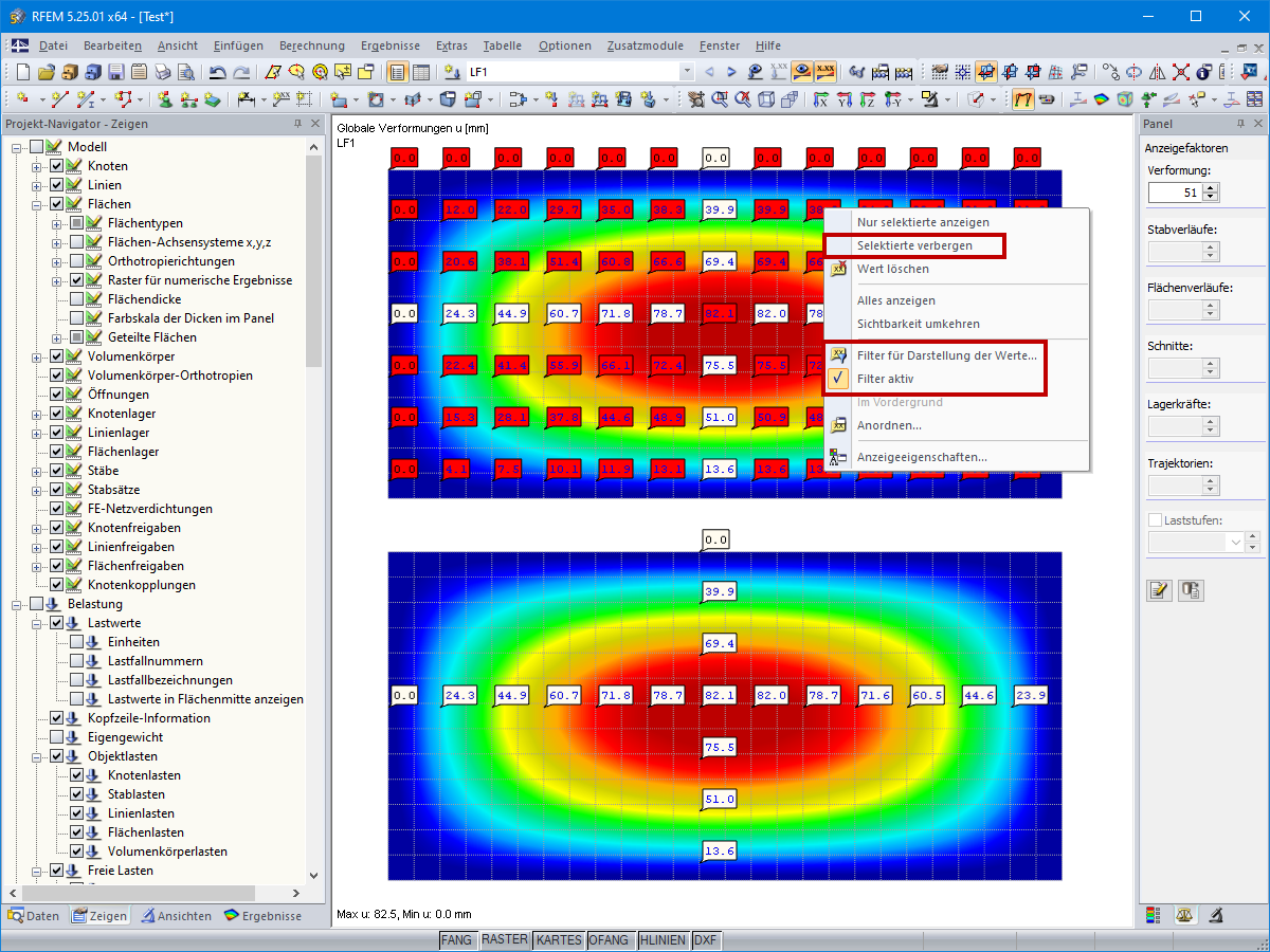 Ergebniswerte verbergen und Filtern