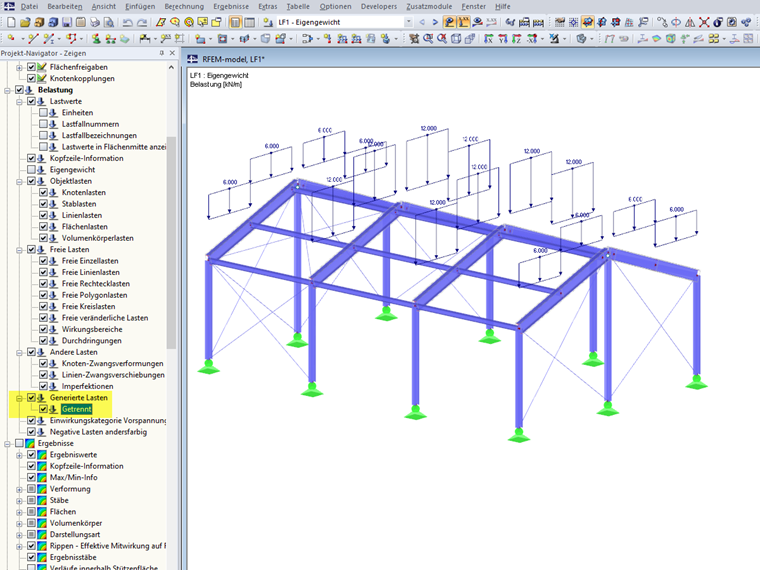 Anzeige generierter Lasten getrennt