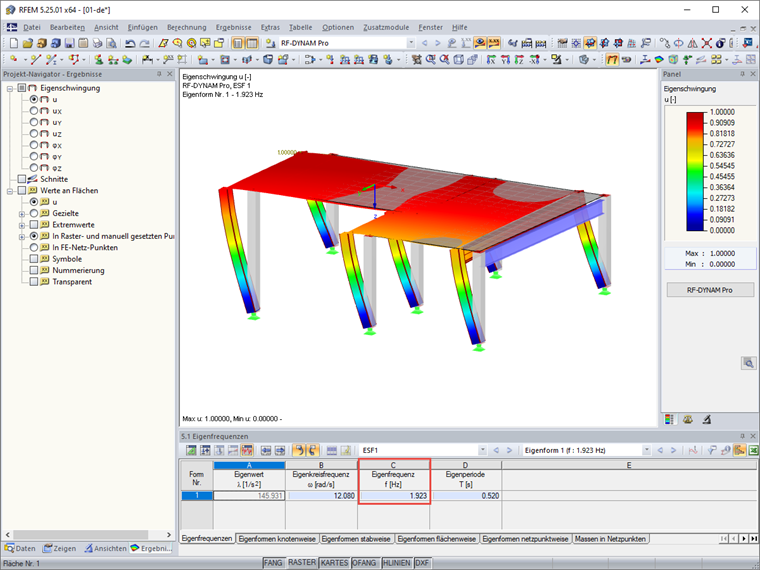 Eigenfrequenz der Struktur mit reduzierter Steifigkeit