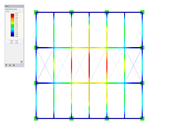Stahlhalle mit flach geknickter Satteldachform, Ansicht in Richtung der Z-Achse, Verformung