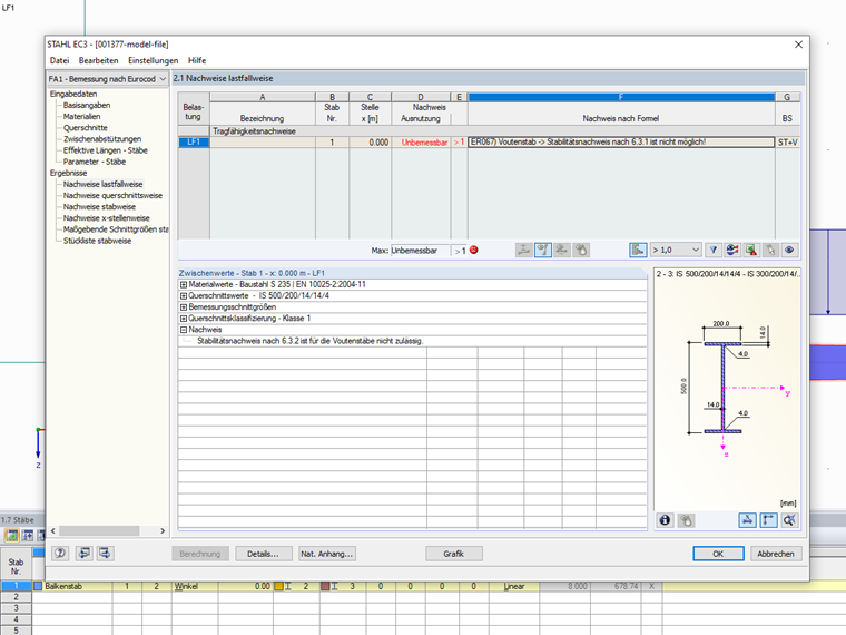 Fehlermeldung beim Versuch, einen gevouteten Träger nach dem Ersatzstabverfahren zu bemessen