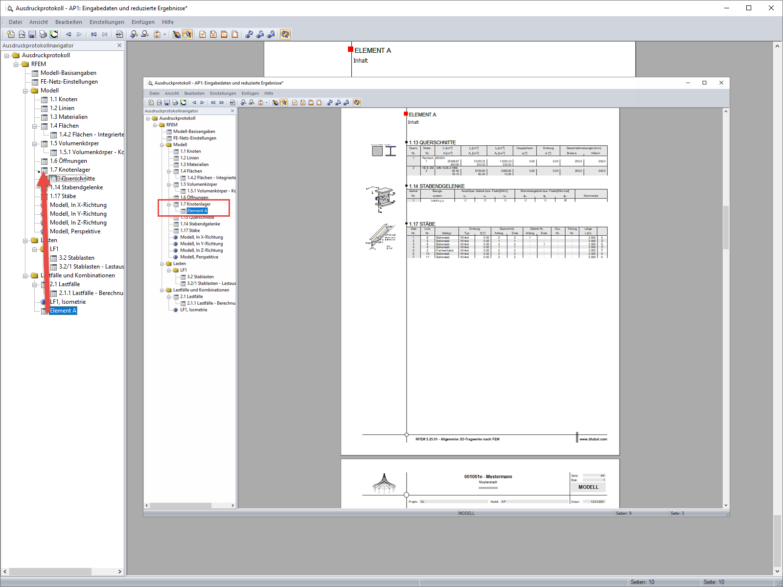 Möglichkeit 1 zum Verschieben von Teilen des Ausdruckprotokolls