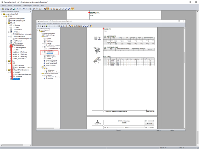 Möglichkeit 1 zum Verschieben von Teilen des Ausdruckprotokolls
