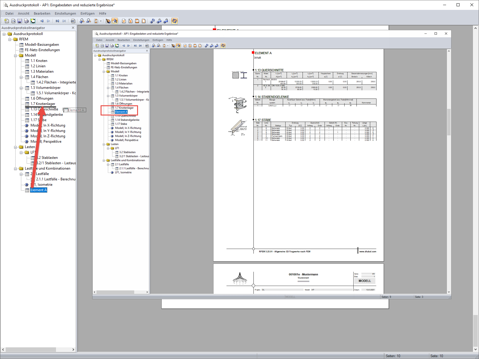 Möglichkeit 2 zum Verschieben von Teilen des Ausdruckprotokolls