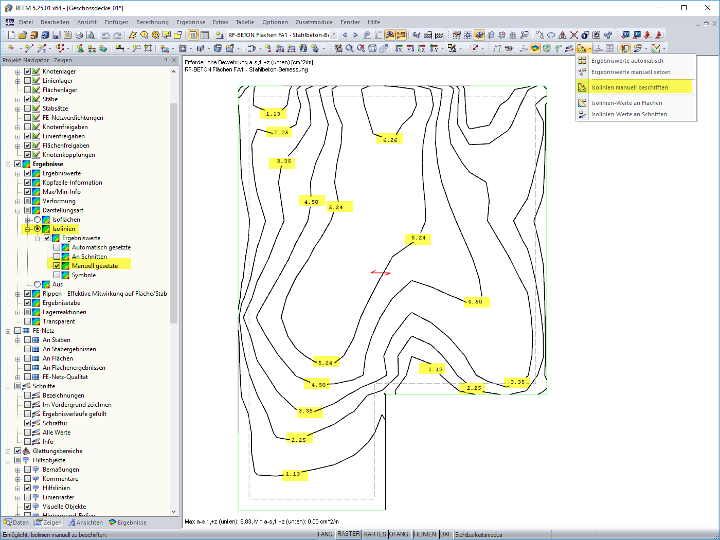 Isolinien manuell beschriften