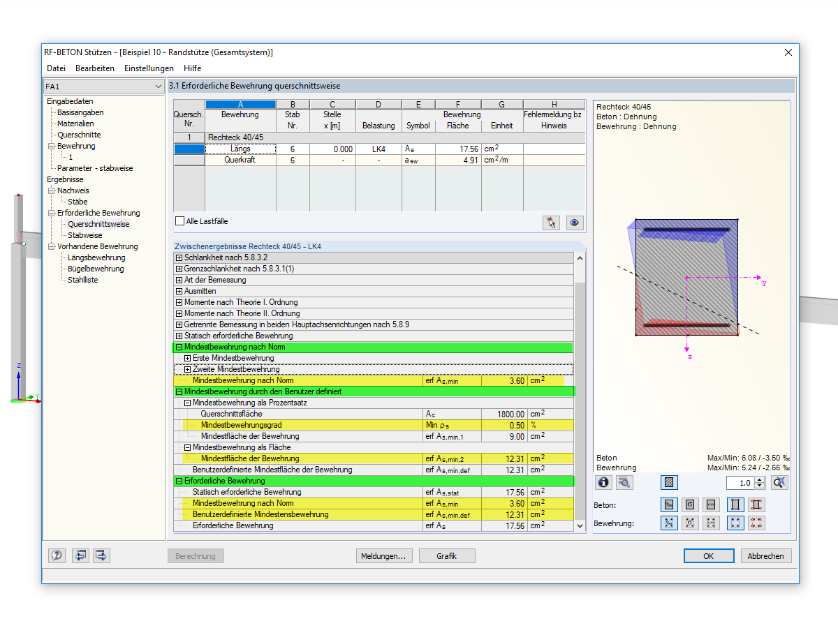 Berechnungsdetails für die Berücksichtigung der Mindestlängsbewehrung