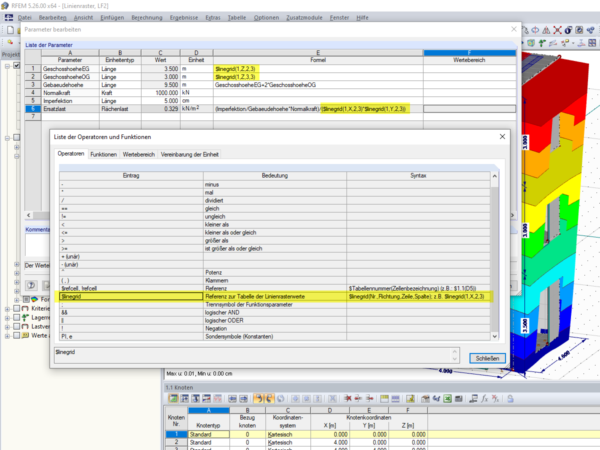 Formeleditor mit Referenzbezug auf Linienrastereingaben