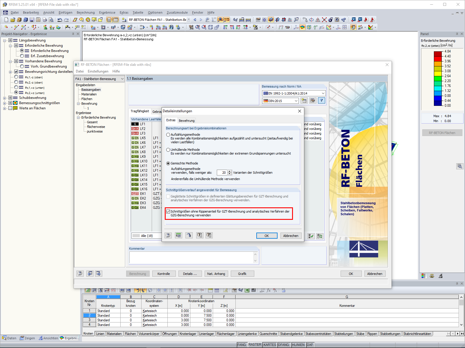 Option in den Details zum Deaktivieren der Rippenanteile bei der Bemessung