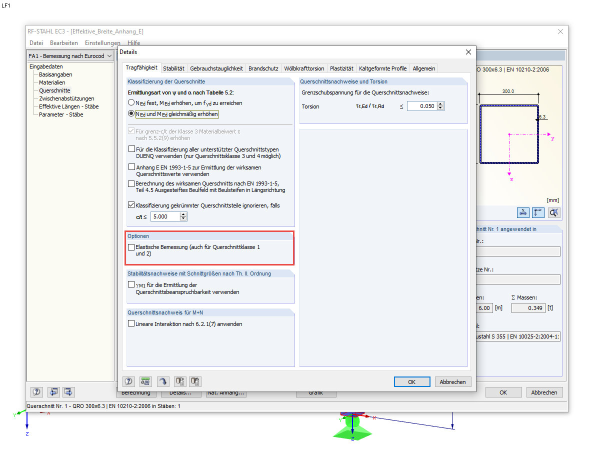 Elastischer Nachweis für alle Querschnittsklassen