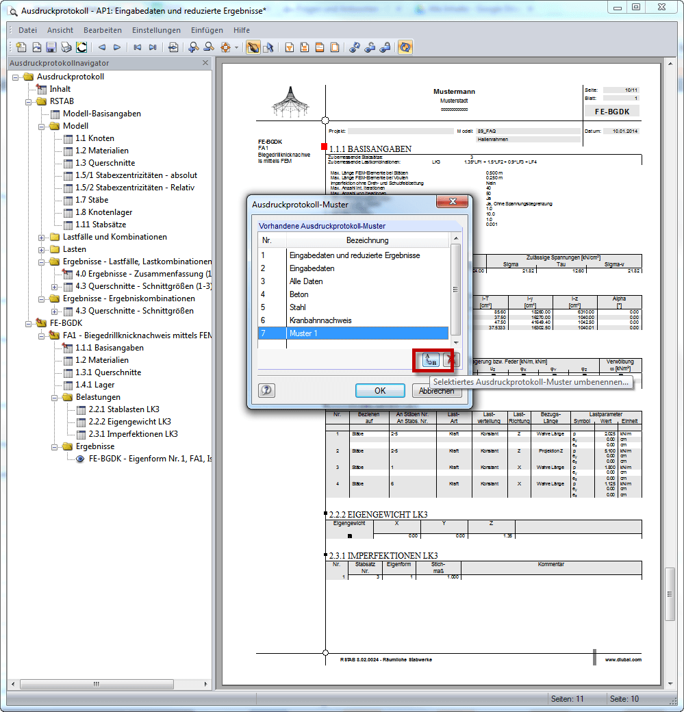 Selektiertes Ausdruckprotokoll-Muster umbenennen
