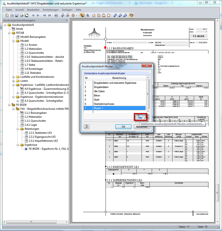 Selektiertes Ausdruckprotokoll-Muster umbenennen