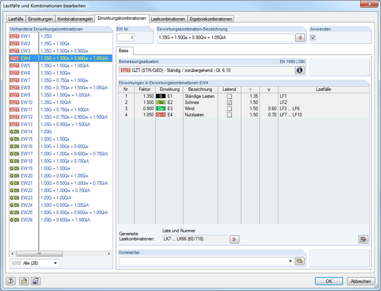 Einwirkungskombinationen
