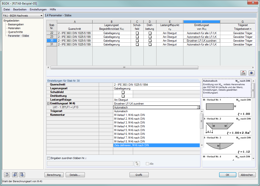 Manuelle Definition des Zeta-Beiwertes