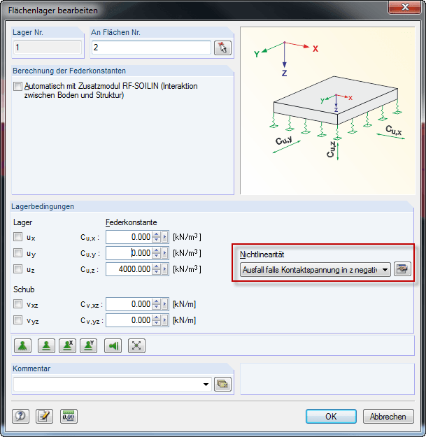 Ausfall der elastischen Bettung in RFEM