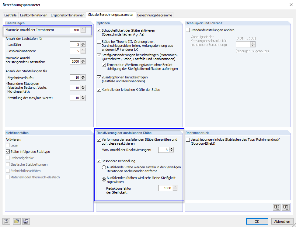 RSTAB-Dialog "Berechnungsparameter"