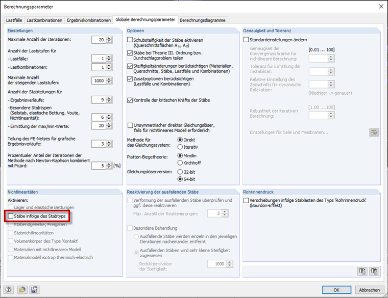 Nichtlinearitäten deaktivieren