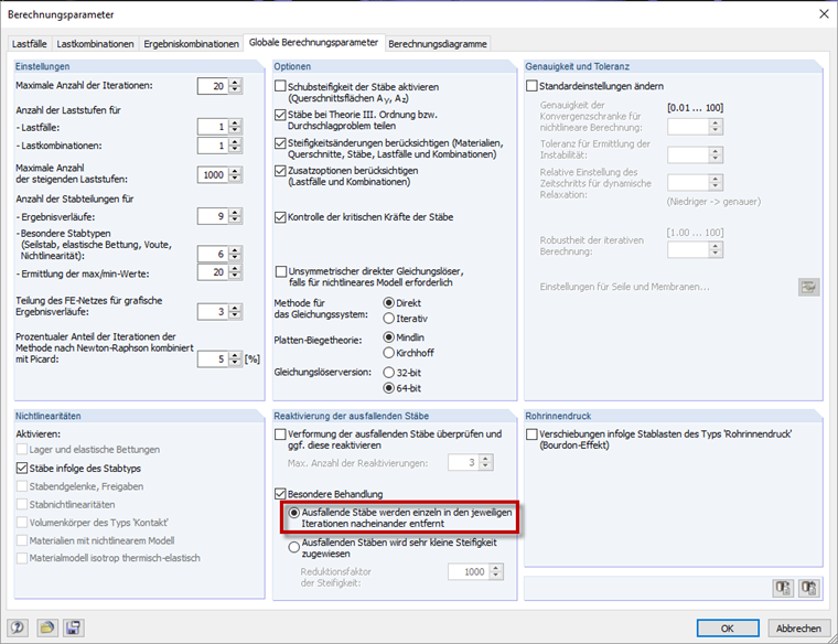 Ausfallende Stäbe einzeln entfernen