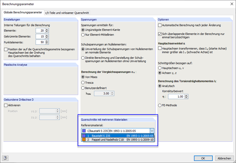 Referenzmaterial festlegen