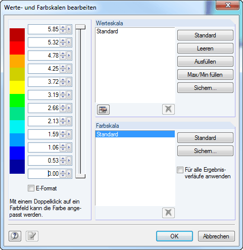 Bearbeiten der Werte- und Farbskala