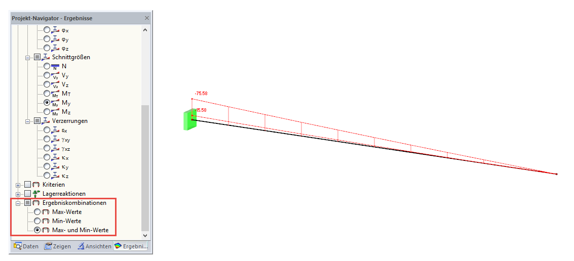Anzeige Ergebniskombination