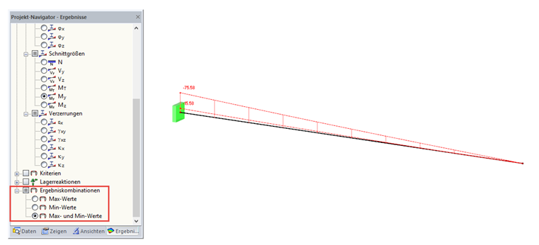 Anzeige Ergebniskombination