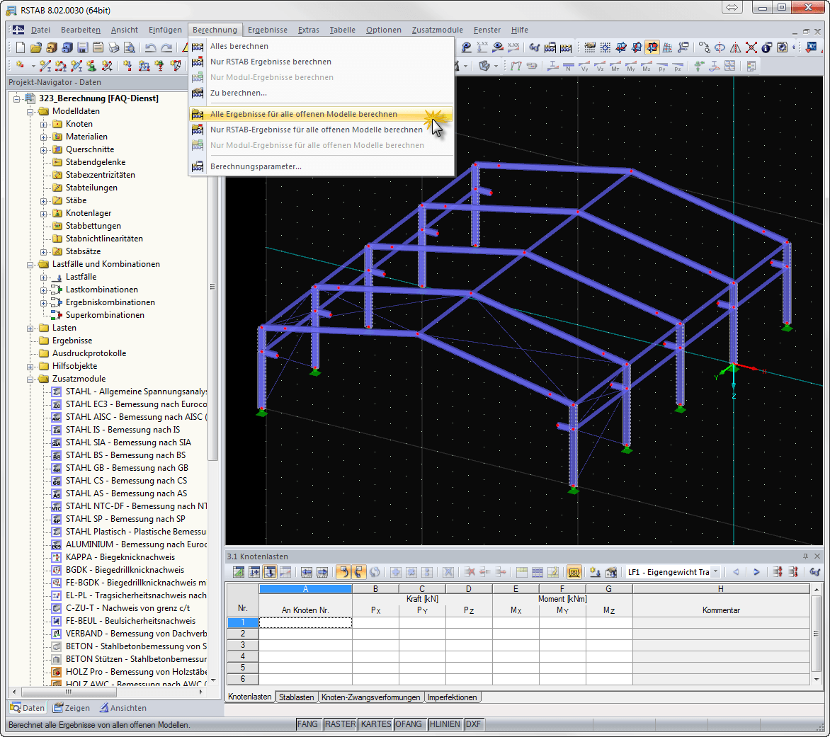 Option "Alle Ergebnisse für alle offenen Modelle berechnen"