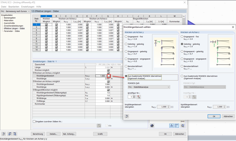 Knicklängenbeiwert wählen