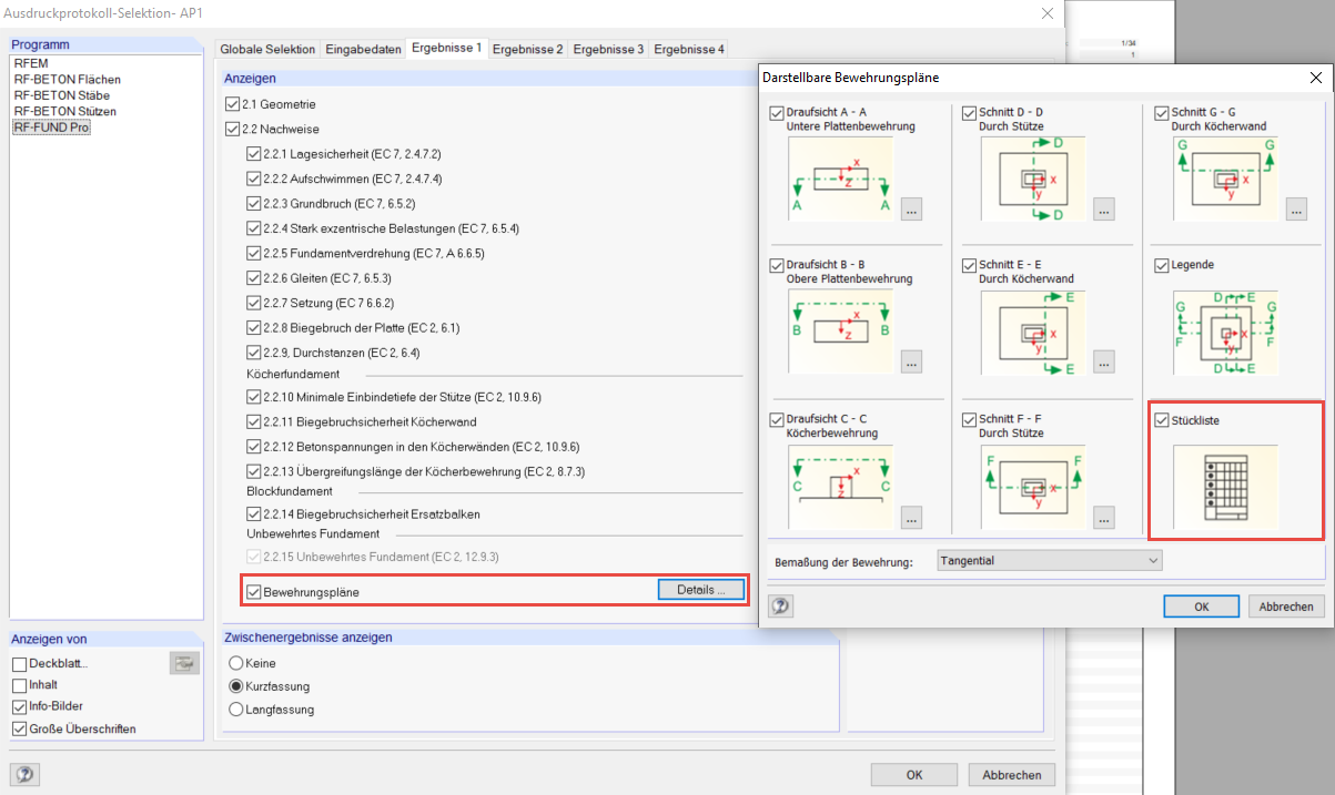 Globale Selektion der FUND-Daten