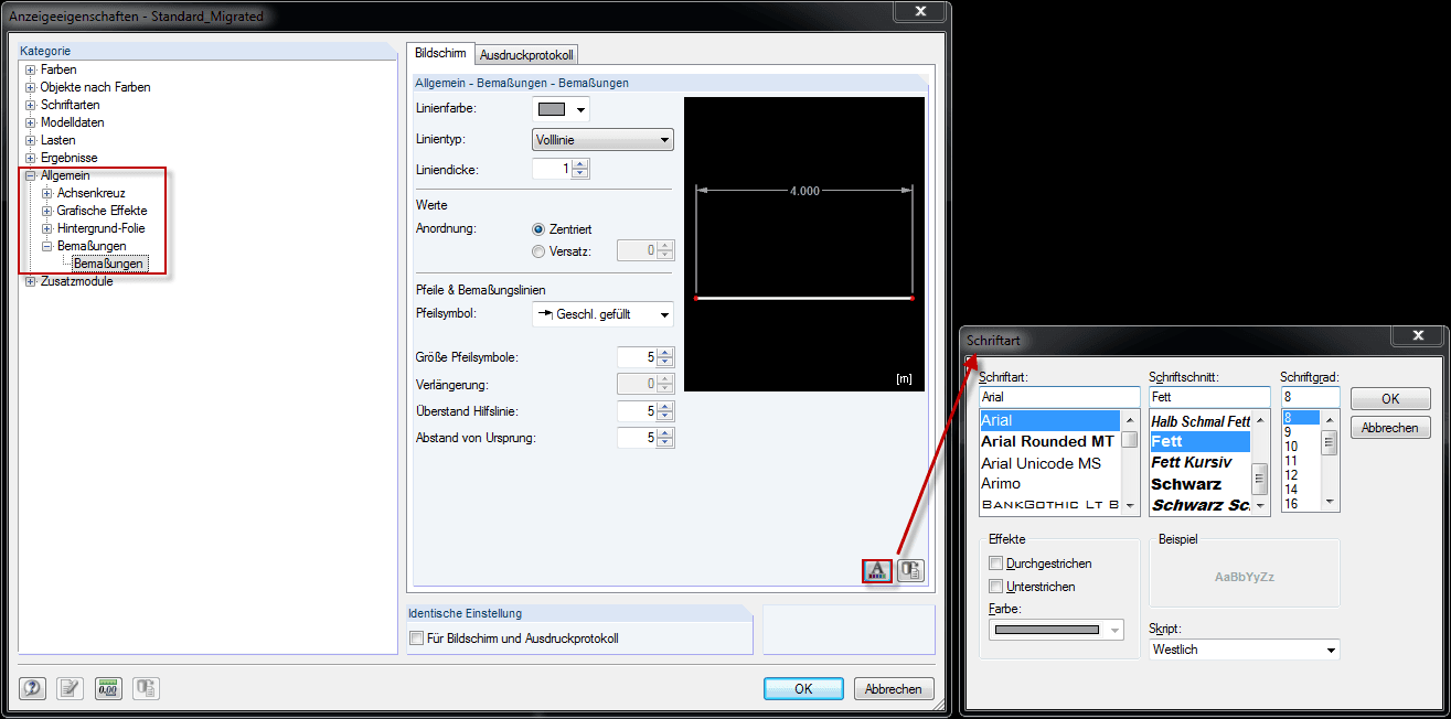 Darstellung der Bemaßung ändern