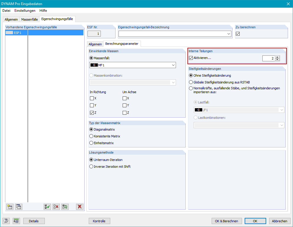 RSTAB: Interne Stabteilung aktivieren