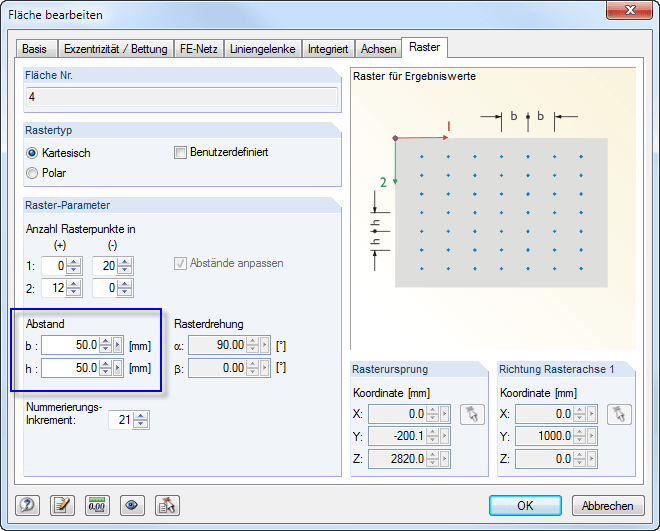 Abstand der Rasterpunkte ändern