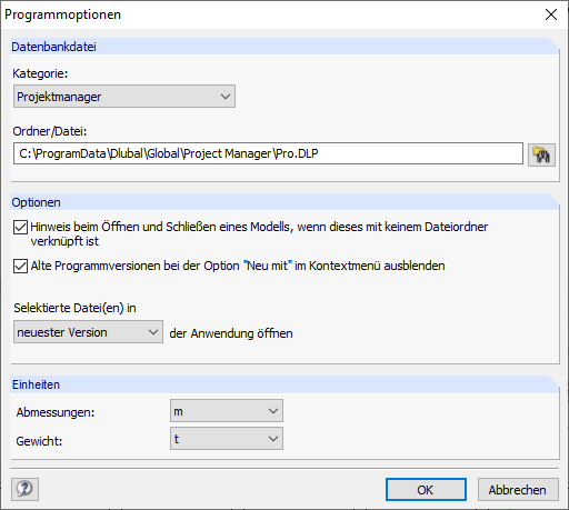 Dialog "Programmoptionen"