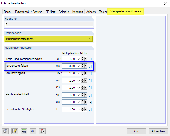 Torsionssteifigkeit der Fläche anpassen