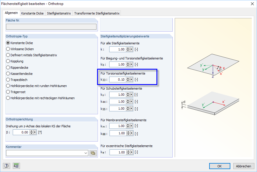 Torsionssteifigkeit einer orthotropen Fläche anpassen