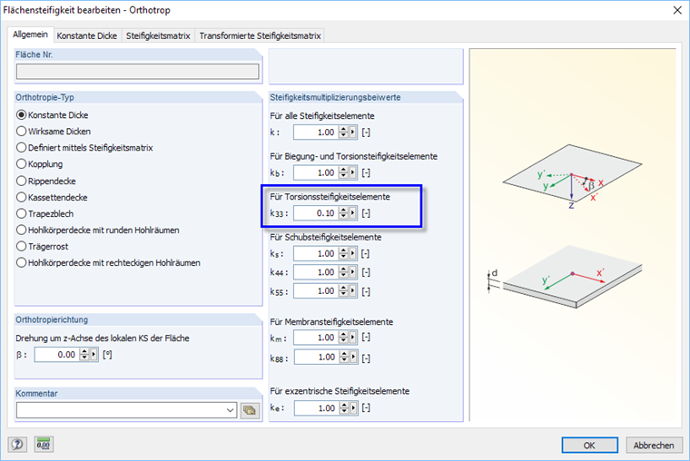 Torsionssteifigkeit einer orthotropen Fläche anpassen