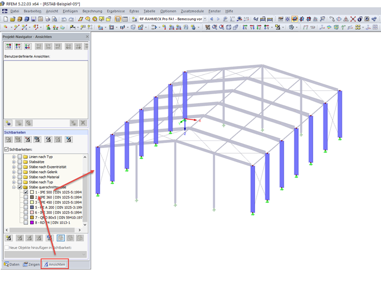 Sichtbarkeit für Querschnitt festlegen