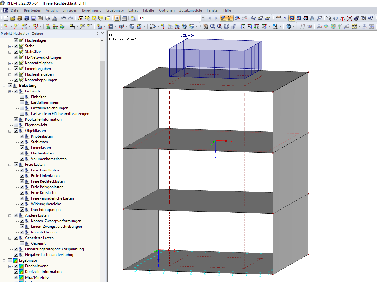 Rechtecklast auf einer Fläche