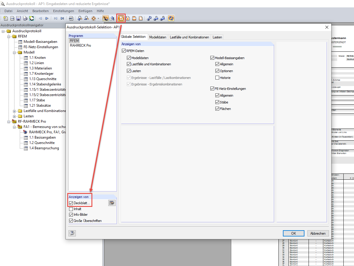 Ausdruckprotokoll Deckblatt