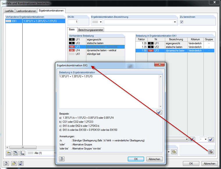 Kombinationskriterium mit veränderlicher Überlagerung