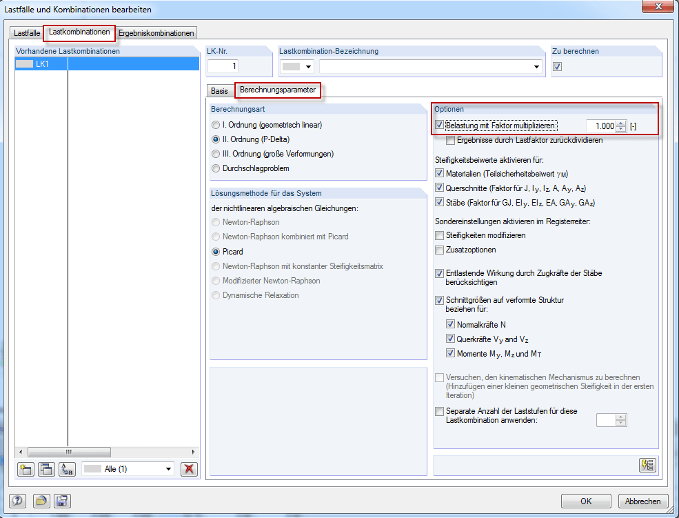 Faktor für Lastkombination