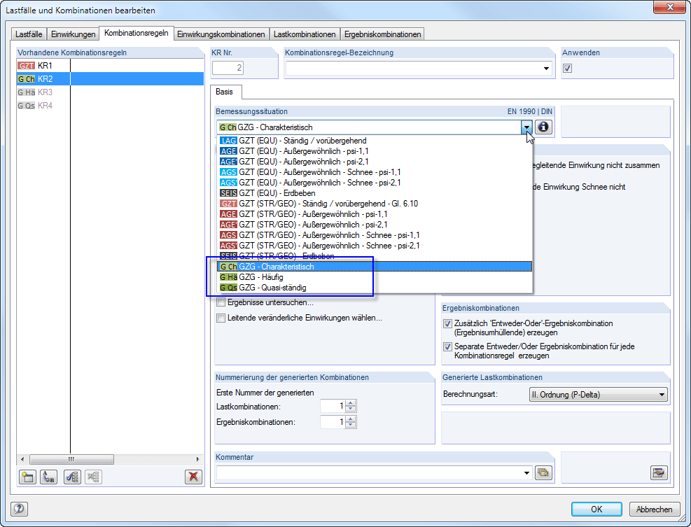 Kombinationsregeln für GZG