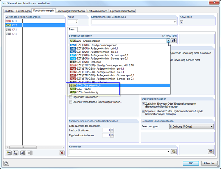 Kombinationsregeln für GZG